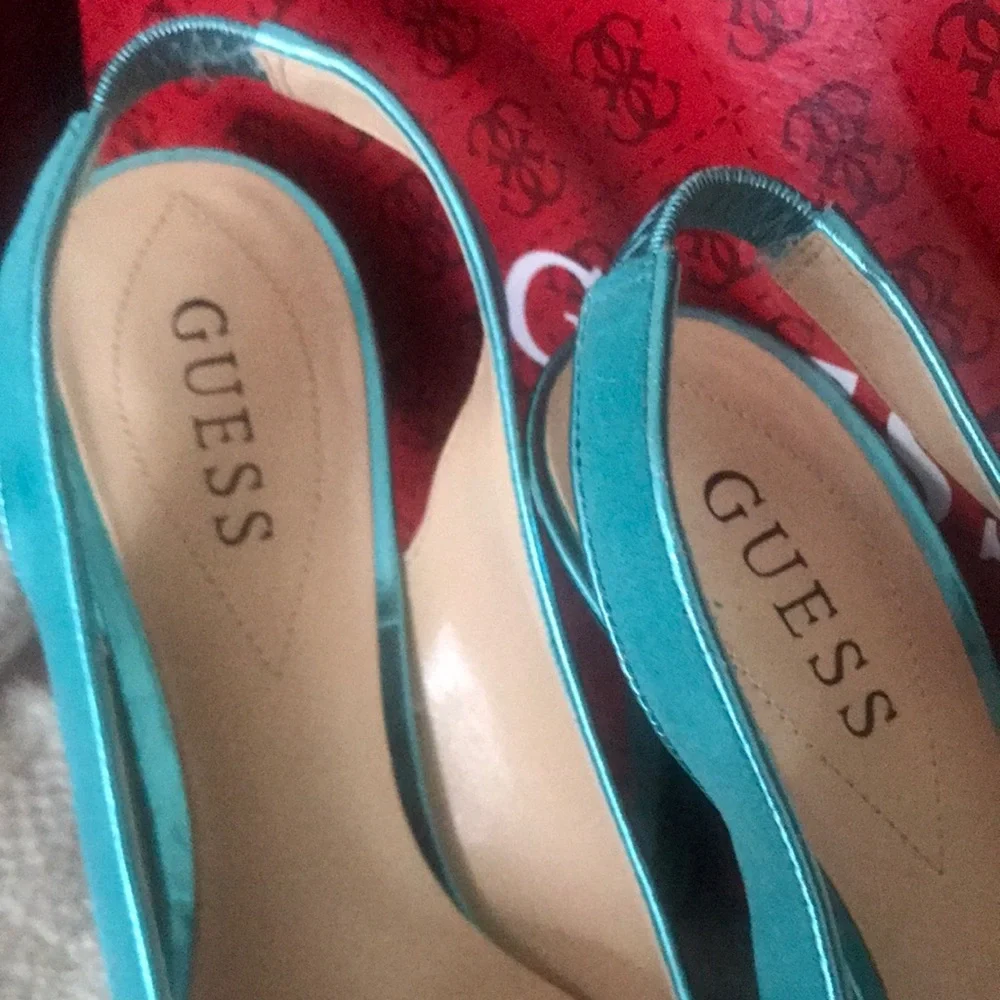GUESS Turquoise Peep-Toe Slingback Platform Heels